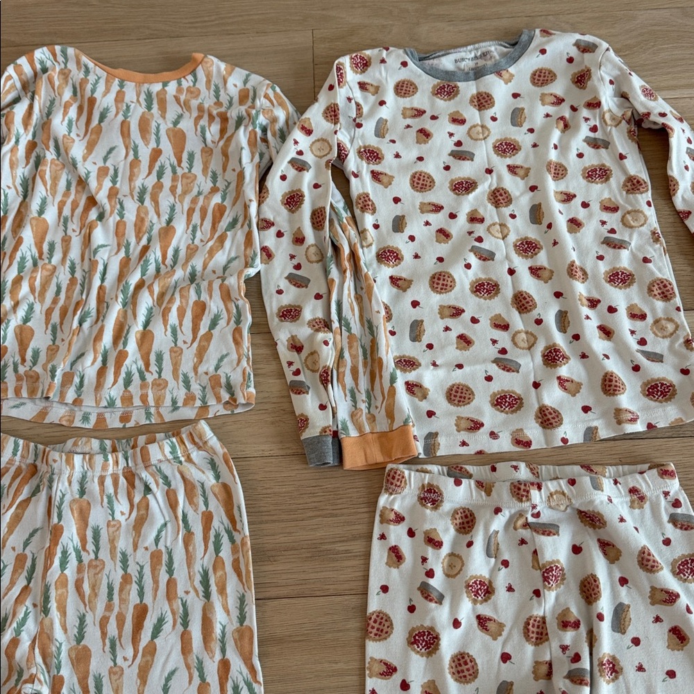 Lot Bundle  Burt's Bees PJs Cream and Tan Kids Pajama Set Trio Prints Size 10 - Picture 3 of 6